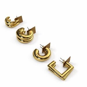 Chic Gold-Tone Textured Fashion Hoop Earrings Set of 4